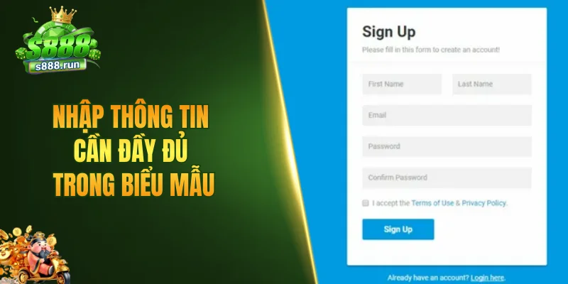 Nhập thông tin cần đầy đủ trong biểu mẫu